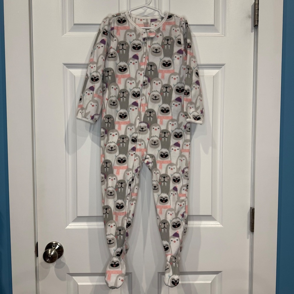 Carter's‎ Kids Fleece Footed Pajamas Sleeper Size 4T Sloth Penguin Print